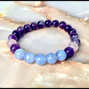 Peaceful Sleep Blue Lace Agate Amethyst Rose Quartz Crystal Bead Bracelet